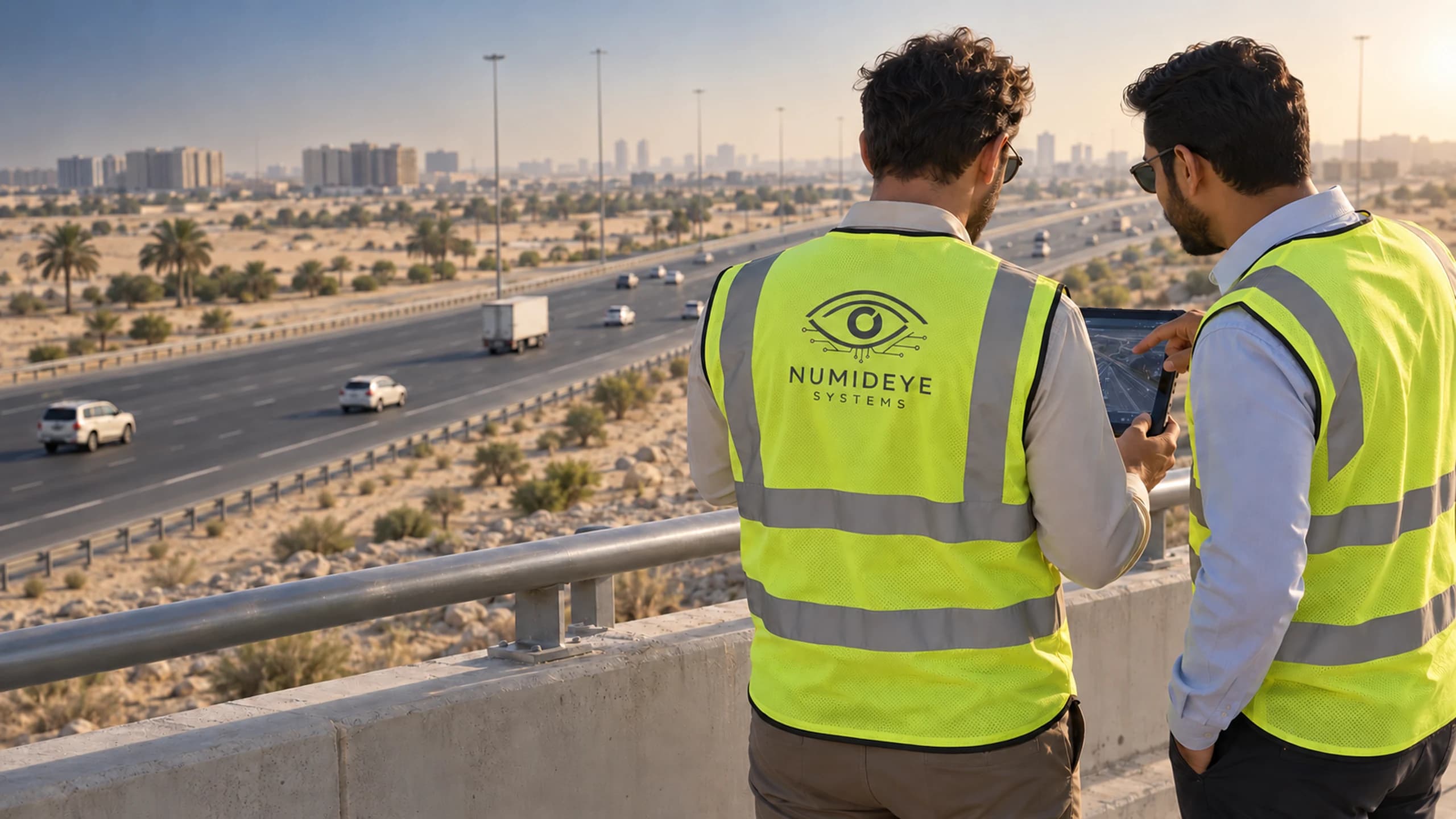 مهندسو NumidEye يستعرضون موقع نشر على طريق سريع في الخليج