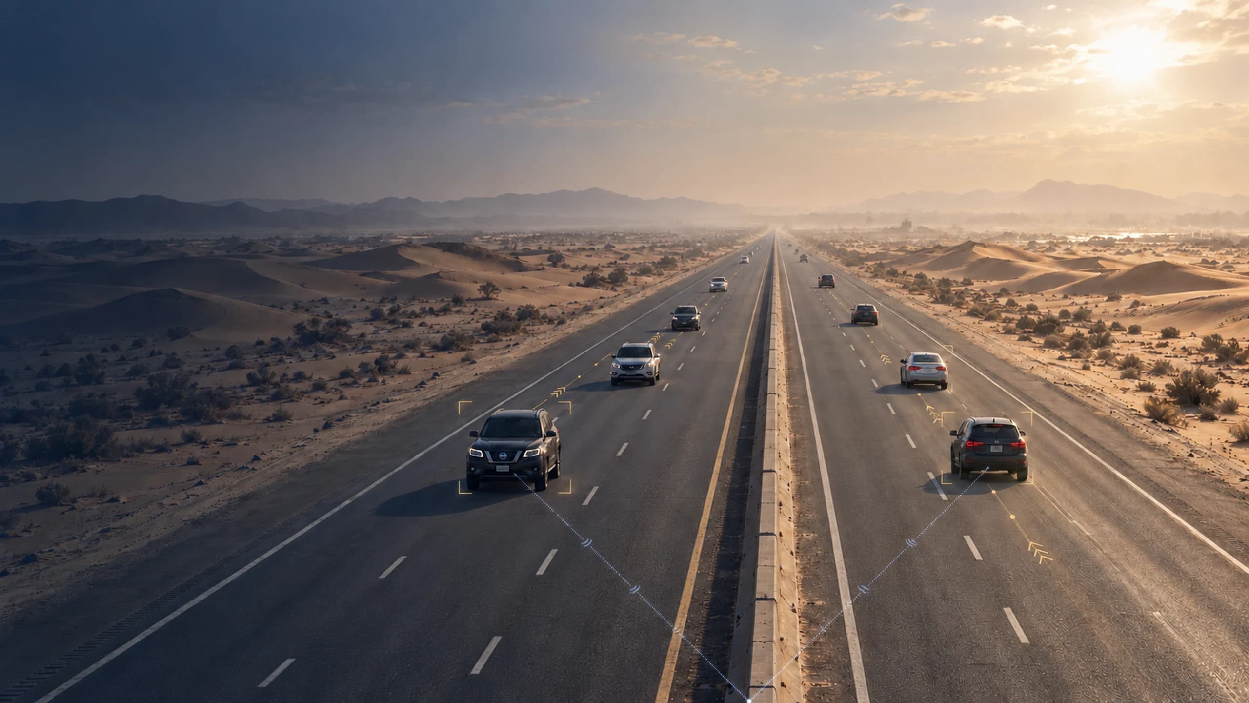 Desert highway with traffic in the Gulf region